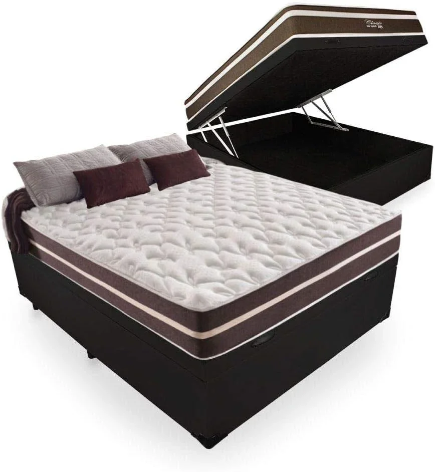 Cama box casal Ortobom Airtech Springpocket com baú e colchão — Foto do produto