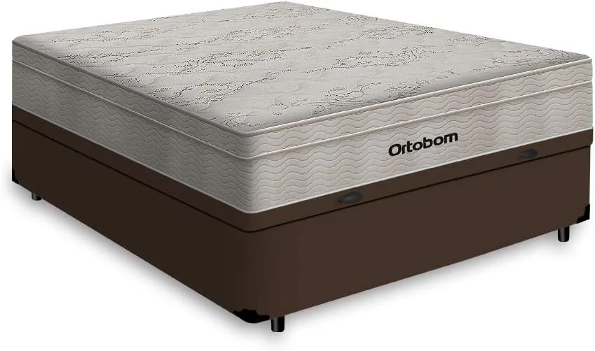 Cama box casal Ortobom Airtech Springpocket com baú e colchão — Foto do produto