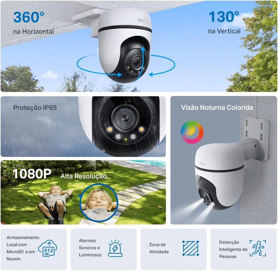 Câmera Wi-Fi Externa TP-Link Tapo C500 Full HD 360° — Câmera Wi-Fi Externa TP-Link Tapo C500 Imagens e Video Full HD