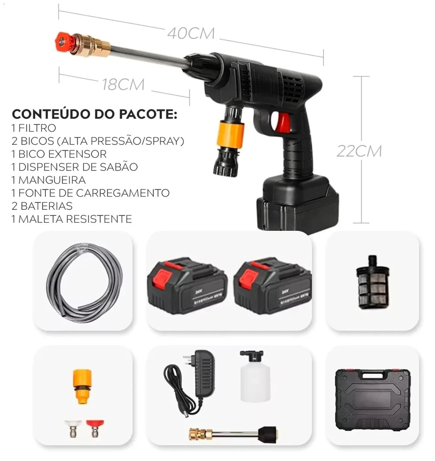 Lavadora De Alta Pressão 48V Sem Fio Recarregável 2 Baterias — Foto do produto