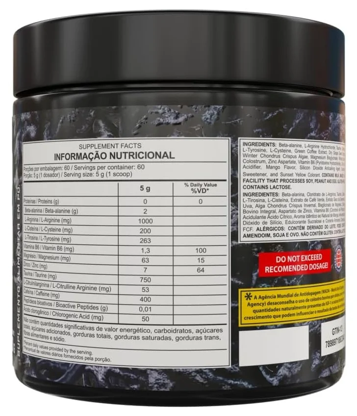 Pré-Treino Venom Underground Pre Workout Dark Lab 300g — Pré Treino Dark Lab Tabela Nutricional