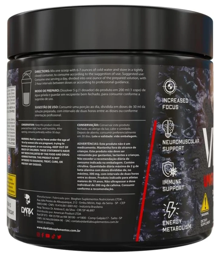 Pré-Treino Venom Underground Pre Workout Dark Lab 300g — Pré Treino Dark Lab Mode de Consumo