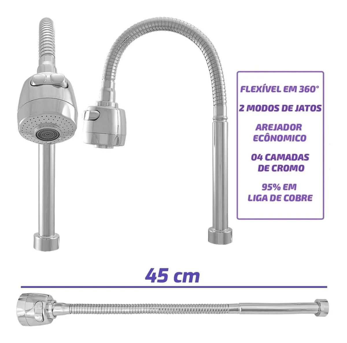 Torneira Pia Cozinha de Metal com Filtro Gourmet Bica Chuveirinho Flexível 360º e Ganhe 4 Refil Vela Extra — Foto do produto