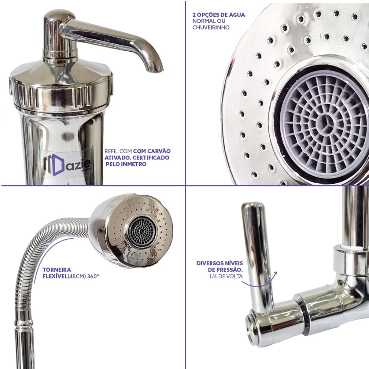 Torneira Pia Cozinha de Metal com Filtro Gourmet Bica Chuveirinho Flexível 360º e Ganhe 4 Refil Vela Extra — Foto do produto