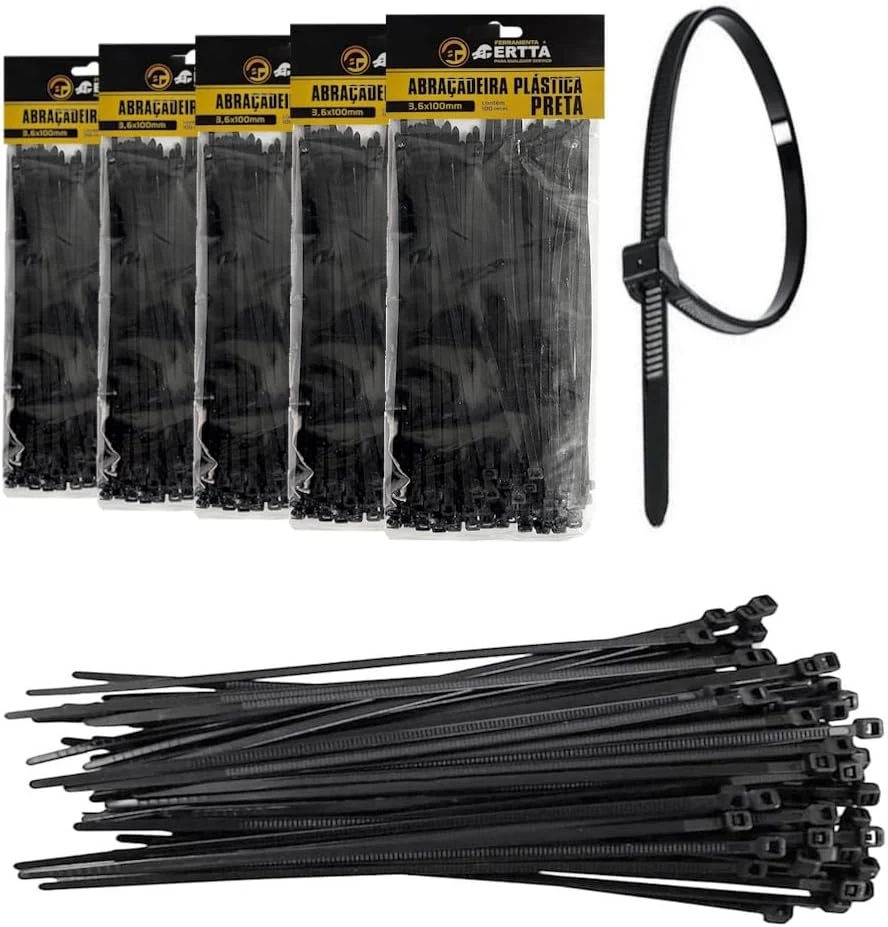 Abraçadeira Cinta Plástica Lacre de Nylon Fita Hellermann 10cm Preta