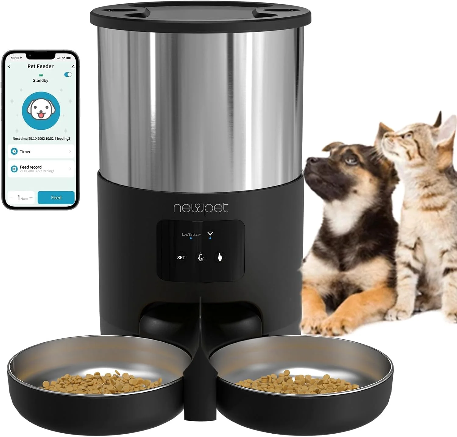 Alimentador automático New Pet 5 L com Wi-Fi para cães e gatos