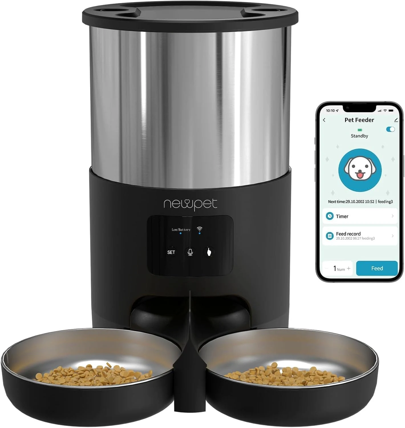 Alimentador Pet Automático com Dispenser de Comida Inteligente WIFI APP Controle Remoto Para Cães e Gatos