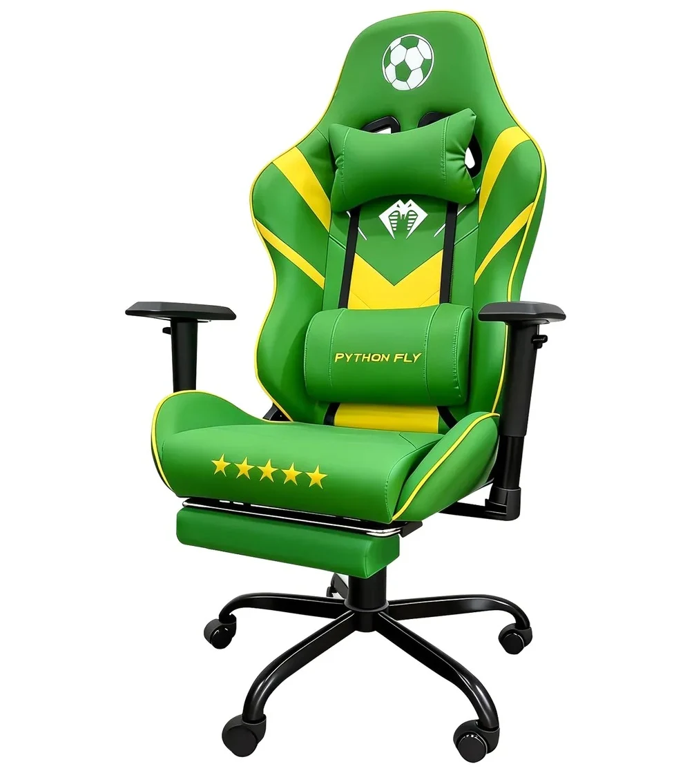Cadeira Gamer Brasil Futebol Design Esportivo Verde e Amarelo, com Ajuste de Inclinação Controlado
