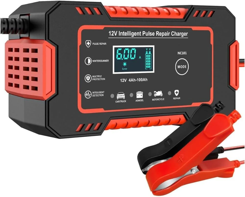 Carregador De Bateria Automotivo, Bivolt, Inteligente 12V 6A Para Carros Motos Caminhão Jetski Com Tela Digital