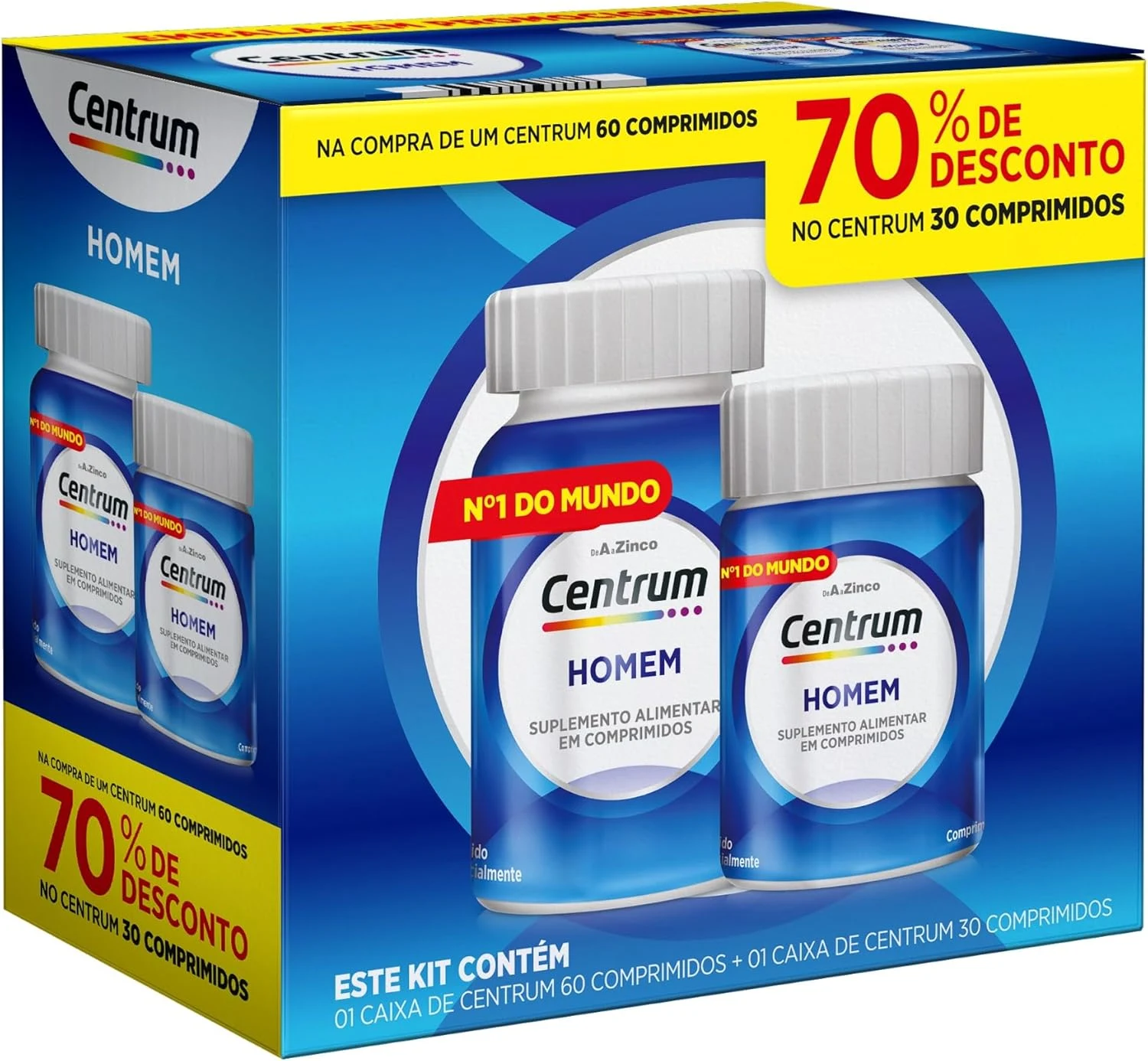 Centrum Homem Multivitaminico Diário Magnésio Vitamina D e Vitamina B12 com 90 Comprimidos