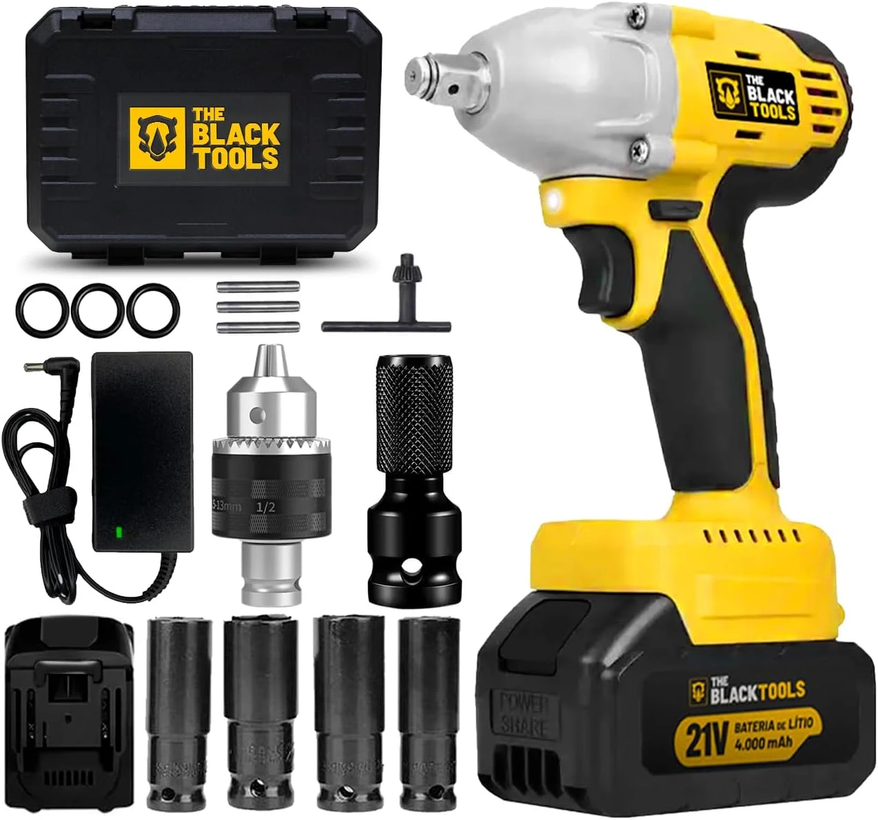 Chave de Impacto a Bateria 21V 430Nm Brushless 13mm Com Maleta e 1 Bateria The Black Tools