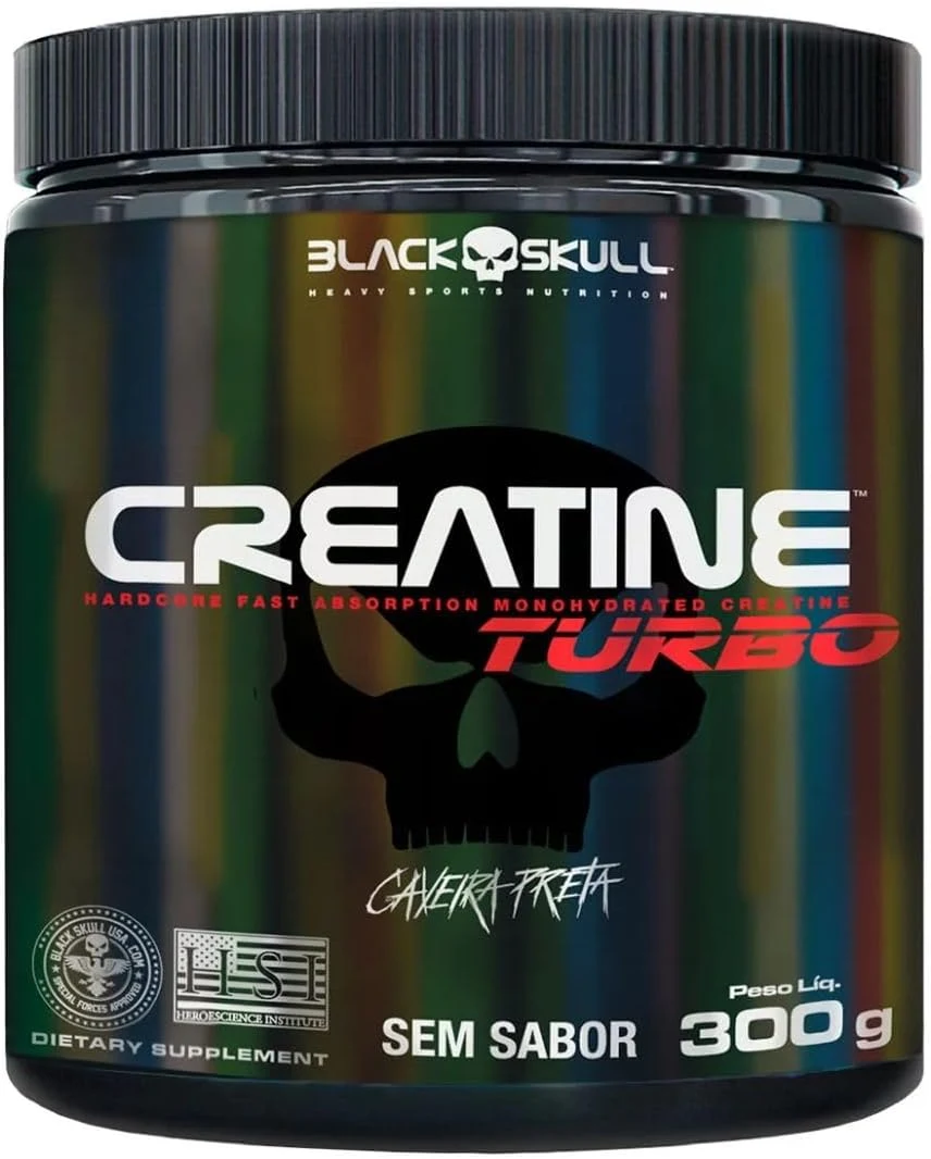 Creatine Turbo BlackSkull - Creatina Monohidratada em pó, com carboidrato para melhor absorção e performance (300g Pote, Sem sabor)