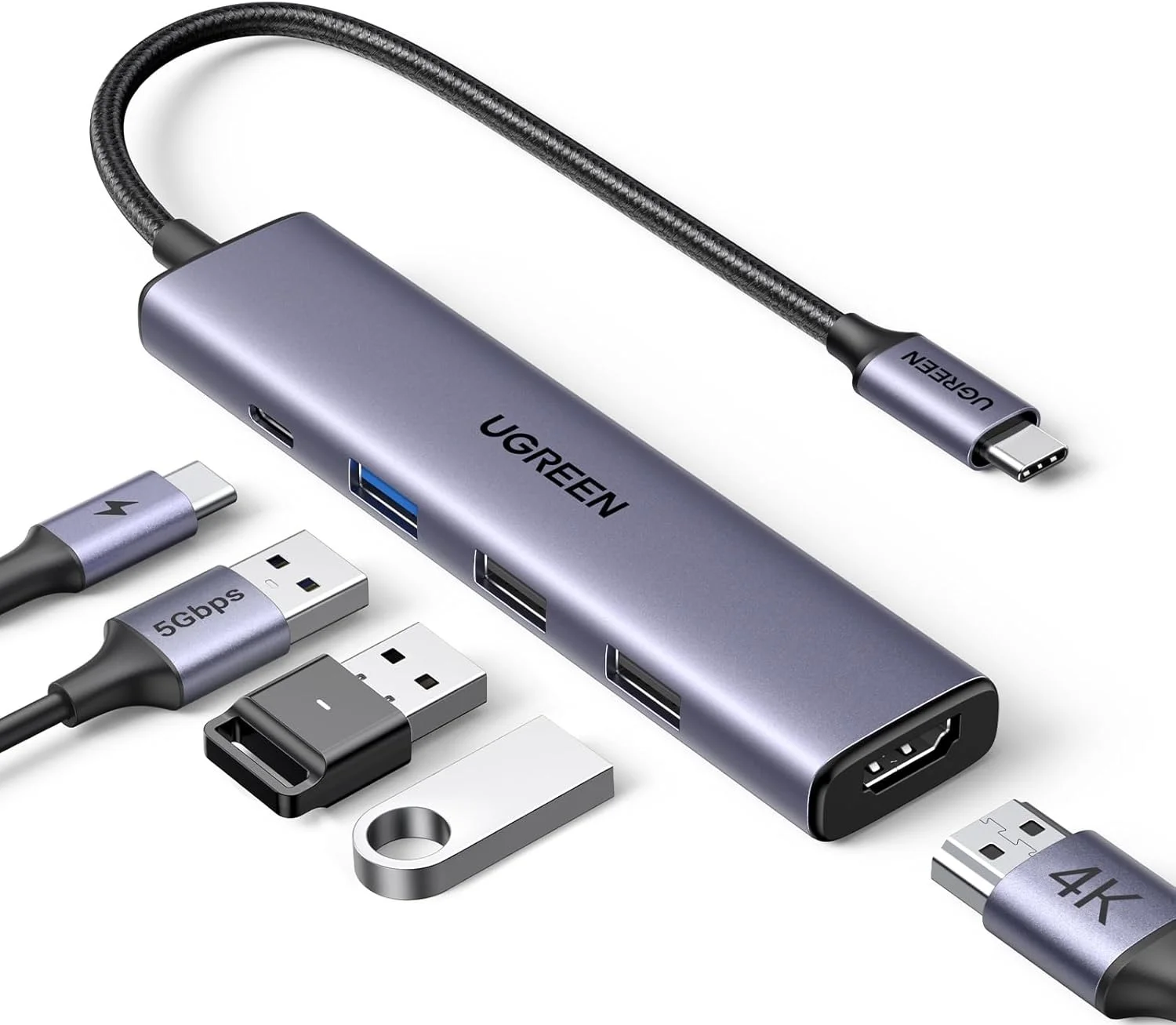 Hub USB-C Ugreen 5 em 1 HDMI 4K 3 Portas USB 3.0 Ultra Slim