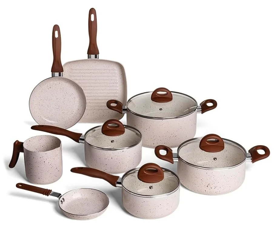 Jogo de Panelas 8 Peças Brinox Ceramic Life Antiaderente Smart Plus Vanilla