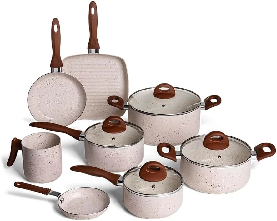 Jogo de Panelas  8 Peças Vanilla Ceramic Life Brinox Smart Plus Antiaderente
