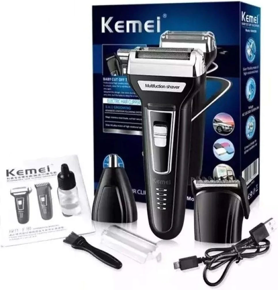 Máquina Barbeador e Cortador De Cabelo 3 em 1 Kemei Shaver