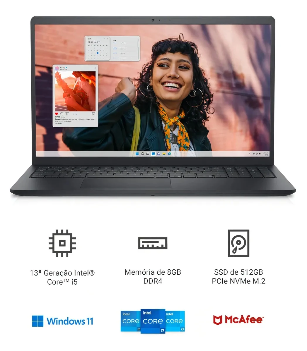 Notebook Dell Inspiron I15-i1300-a30p 15.6 I5 8gb 512gb W11 Preto