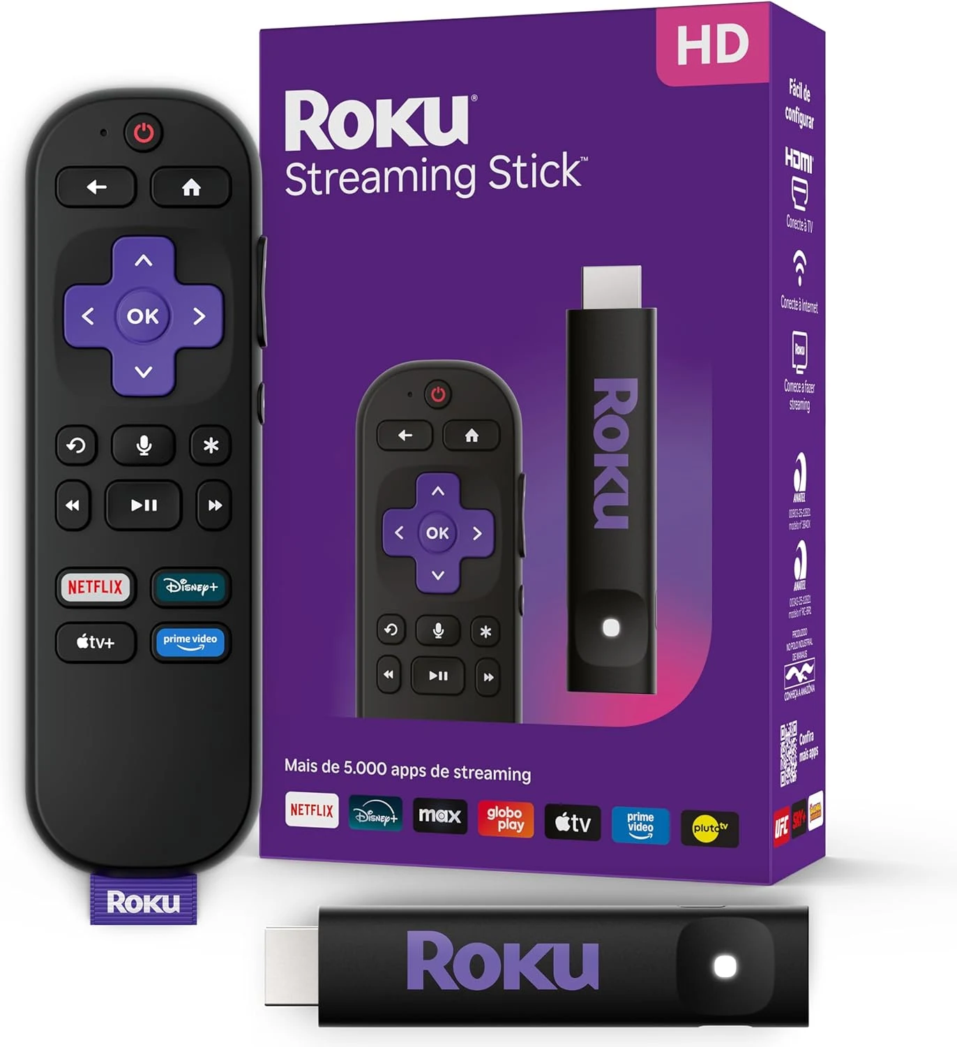 Roku Streaming Stick 2025 Para Tv Hd/fhd Controle Por Voz