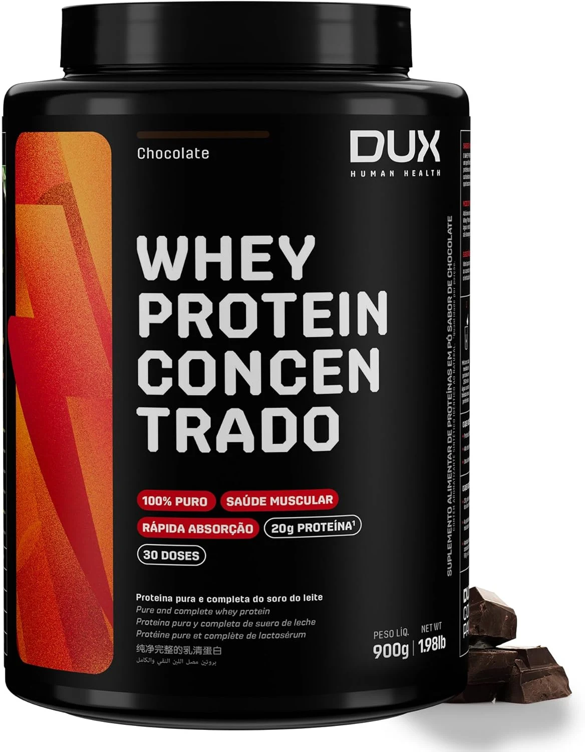 Suplemento Whey Protein Concentrado 900g Sabor Chocolate 20g de Proteína por Porção Dux Nutrition
