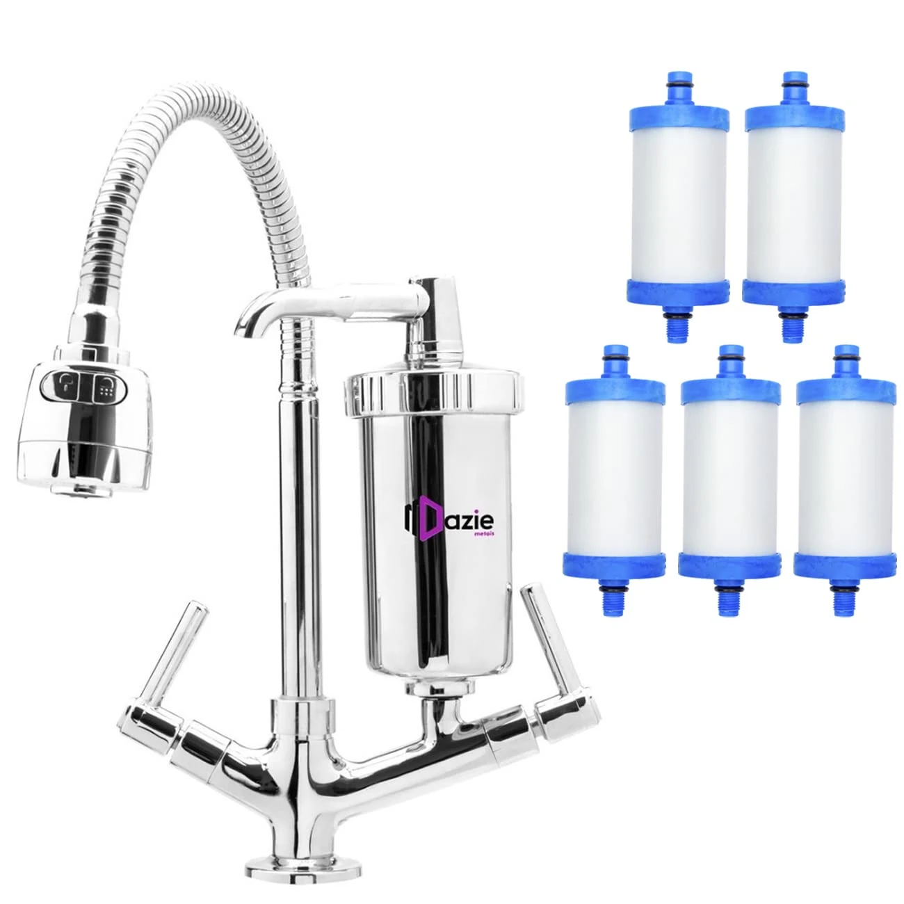 Torneira Pia Cozinha de Metal com Filtro Gourmet Flexível 360º + 4 Refil Vela Extra